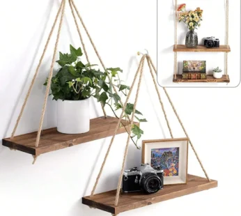 1PC Wooden Swing Hanging Hemp Rope Wall Shelve Mounted Floating Home Living Room